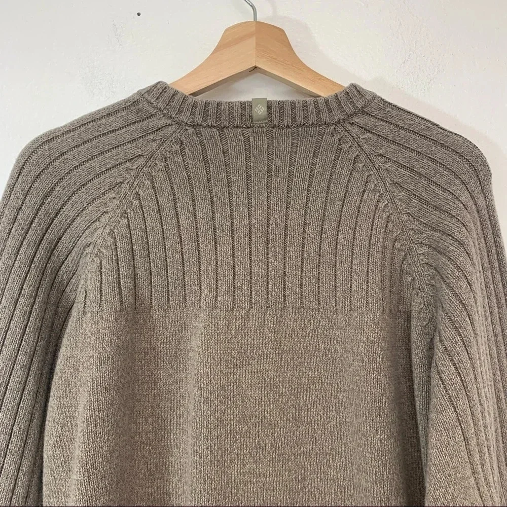 Columbia Chunky Sweater Men Large Brown V Neck Cotton Long Sleeve Logo‎ Warm